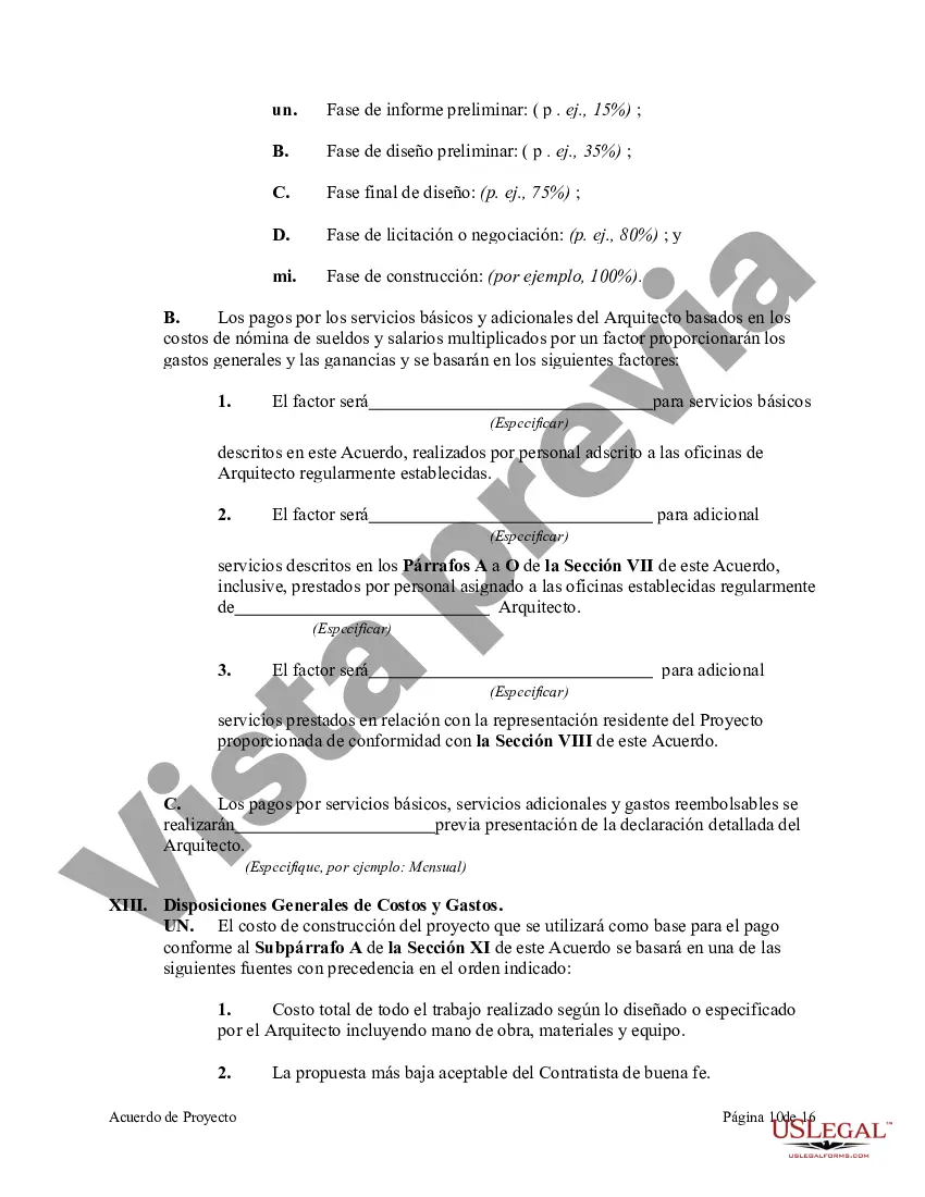 Preview Acuerdo de proyecto entre una corporación eclesiástica sin fines de lucro y un arquitecto