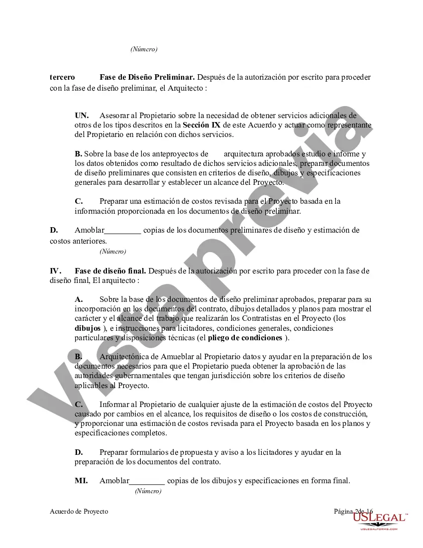 Preview Acuerdo de proyecto entre una corporación eclesiástica sin fines de lucro y un arquitecto