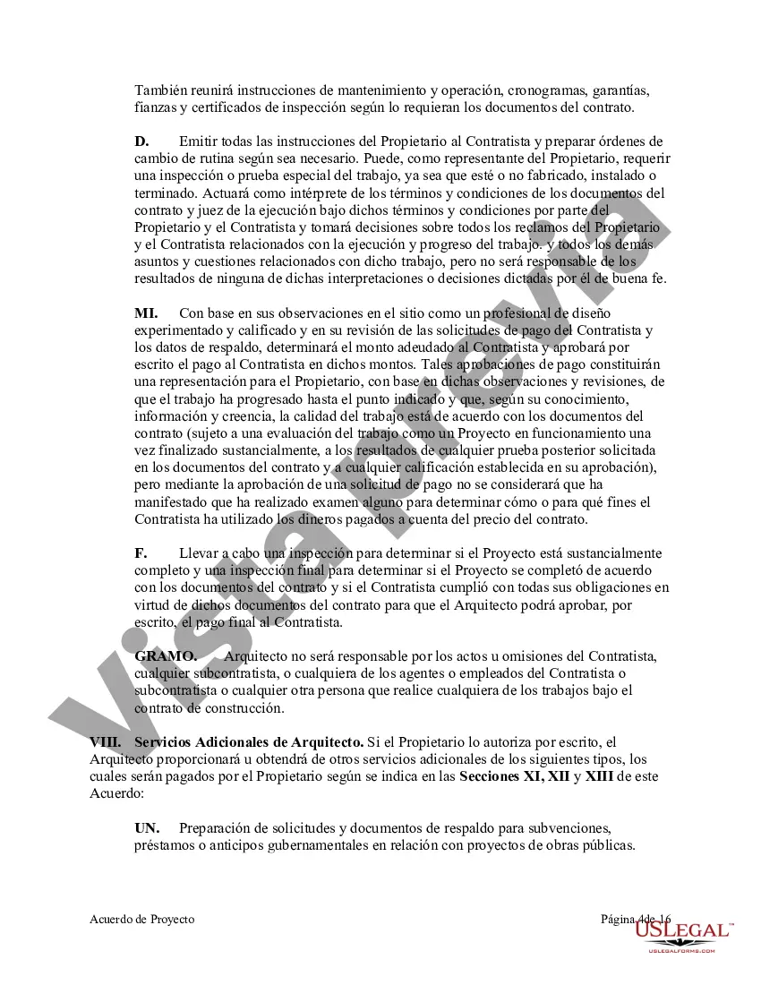 Preview Acuerdo de proyecto entre una corporación eclesiástica sin fines de lucro y un arquitecto