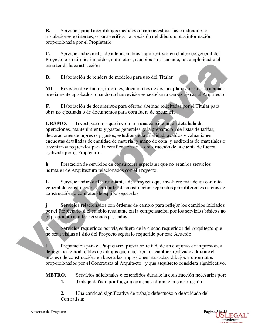 Preview Acuerdo de proyecto entre una corporación eclesiástica sin fines de lucro y un arquitecto