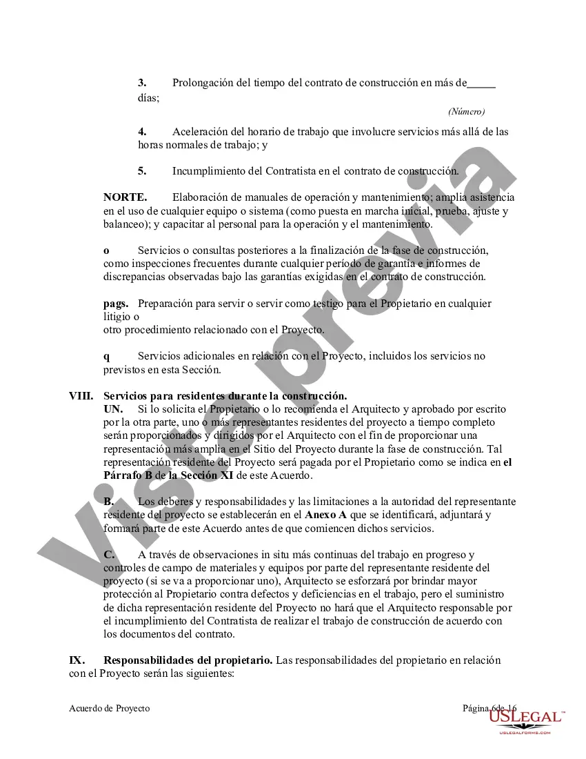 Preview Acuerdo de proyecto entre una corporación eclesiástica sin fines de lucro y un arquitecto