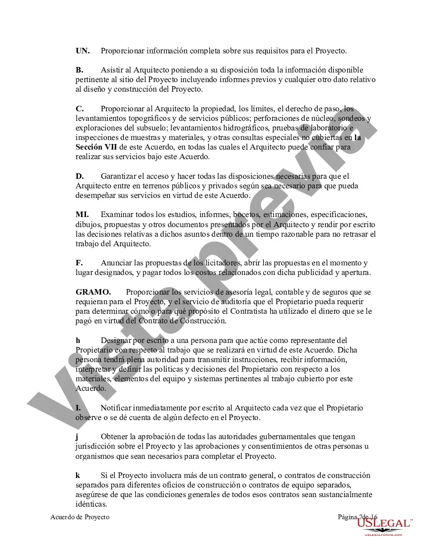 Preview Acuerdo de proyecto entre una corporación eclesiástica sin fines de lucro y un arquitecto