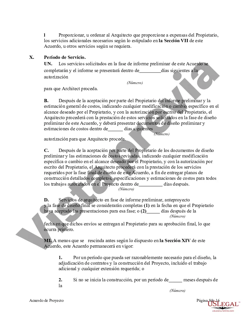Preview Acuerdo de proyecto entre una corporación eclesiástica sin fines de lucro y un arquitecto