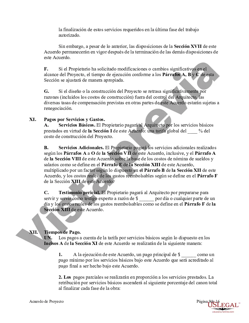 Preview Acuerdo de proyecto entre una corporación eclesiástica sin fines de lucro y un arquitecto