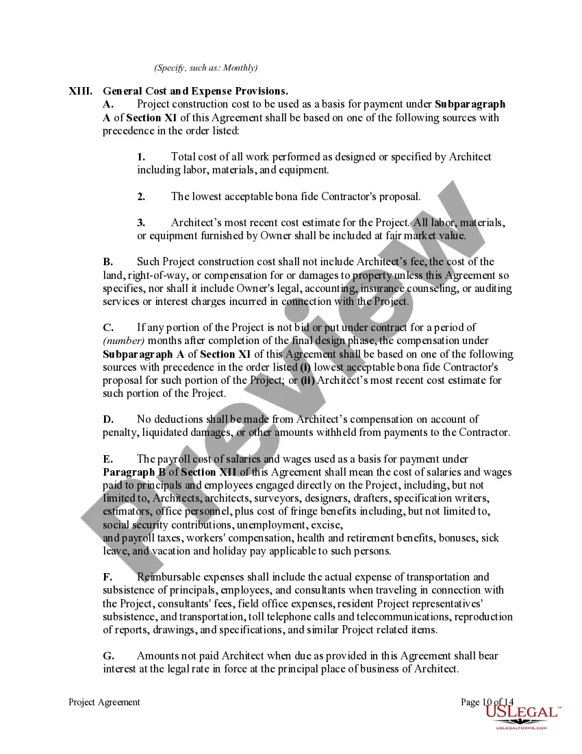 Preview Project Agreement Between A Non-Profit Church Corporation and Architect