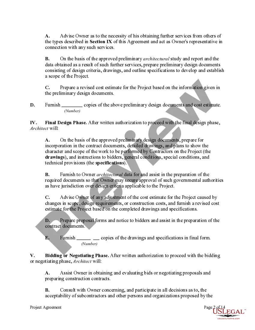 Preview Project Agreement Between A Non-Profit Church Corporation and Architect