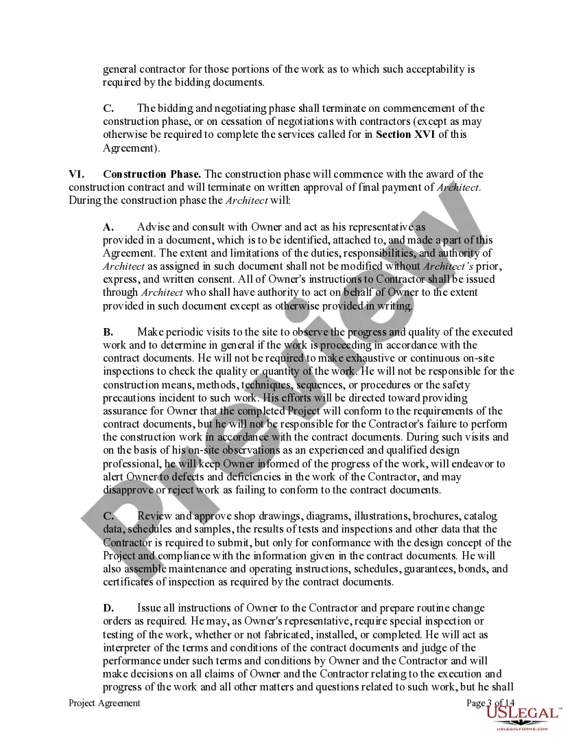 Preview Project Agreement Between A Non-Profit Church Corporation and Architect