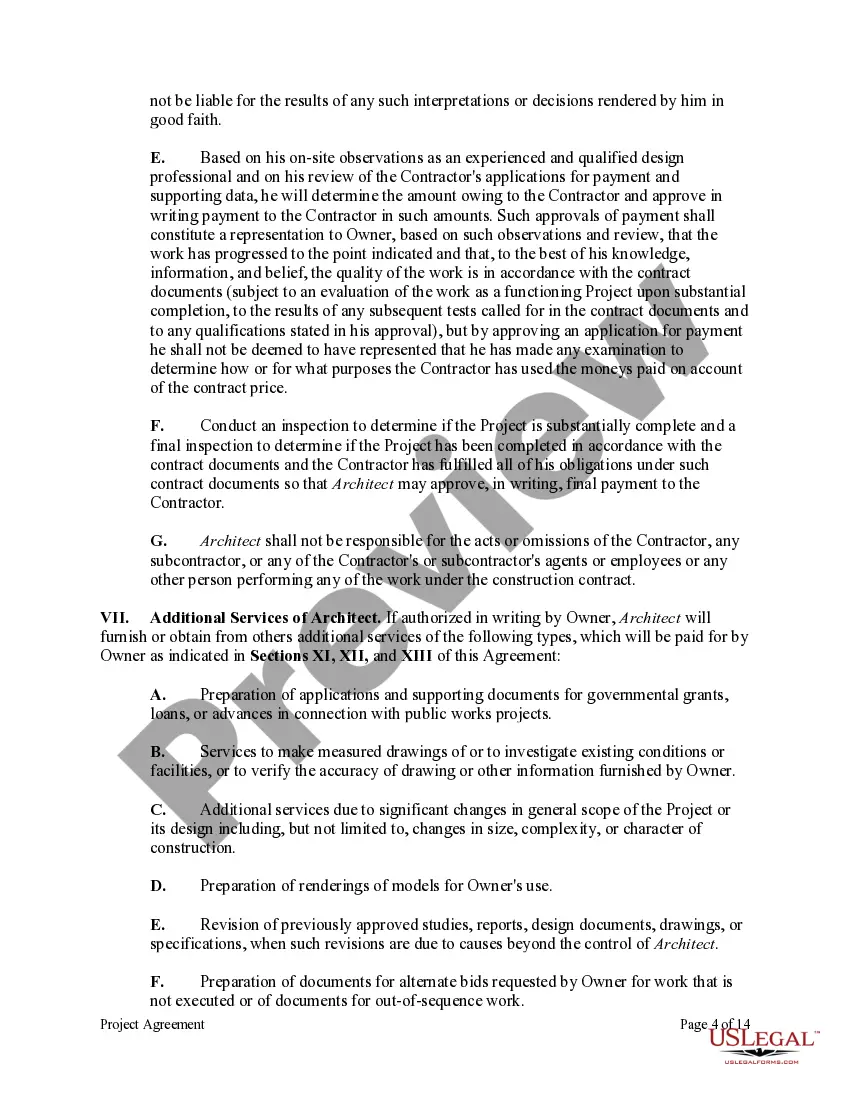 Preview Project Agreement Between A Non-Profit Church Corporation and Architect