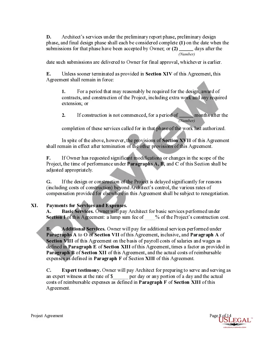 Preview Project Agreement Between A Non-Profit Church Corporation and Architect