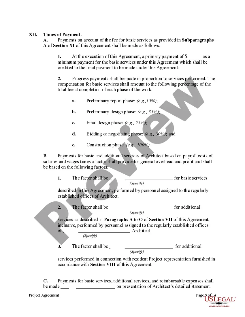 Preview Project Agreement Between A Non-Profit Church Corporation and Architect