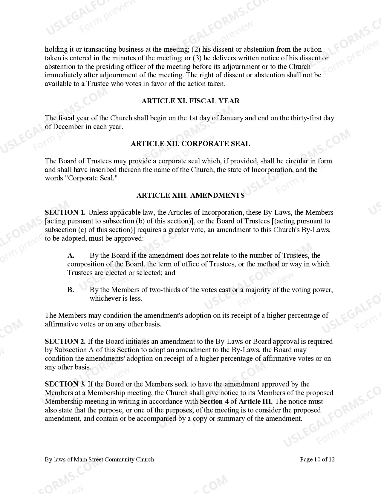 Preview Bi-Laws of a Non-Profit Church Corporation