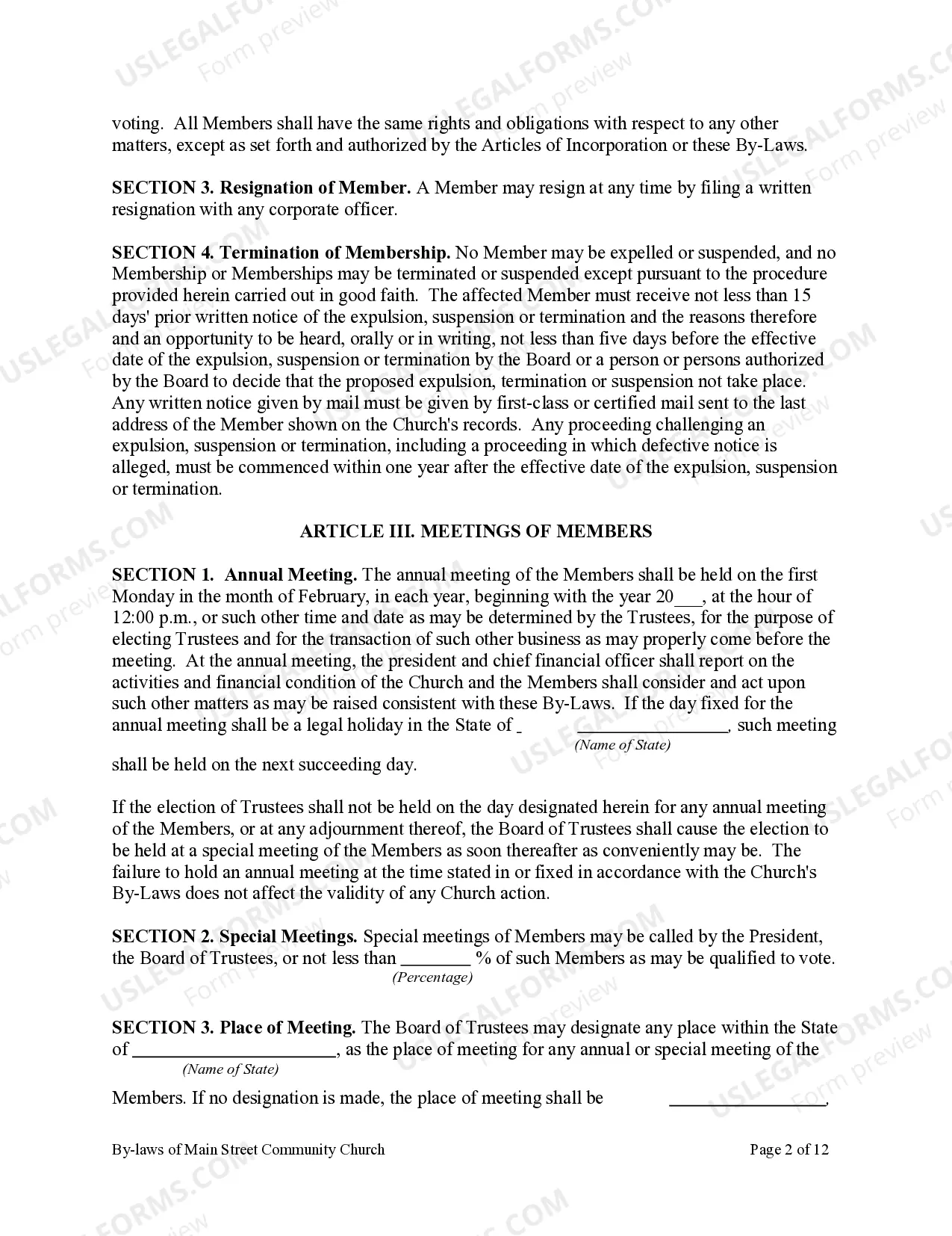 Preview Bi-Laws of a Non-Profit Church Corporation