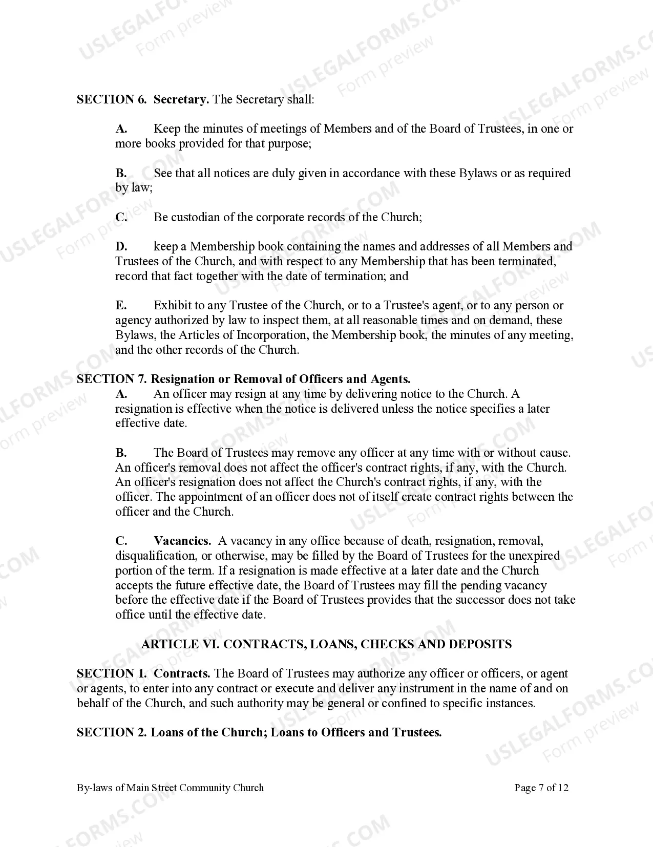 Preview Bi-Laws of a Non-Profit Church Corporation