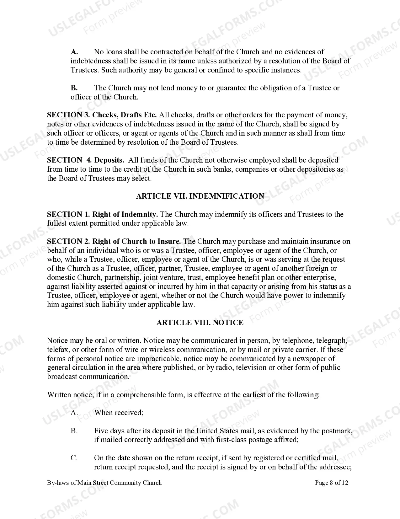 Preview Bi-Laws of a Non-Profit Church Corporation