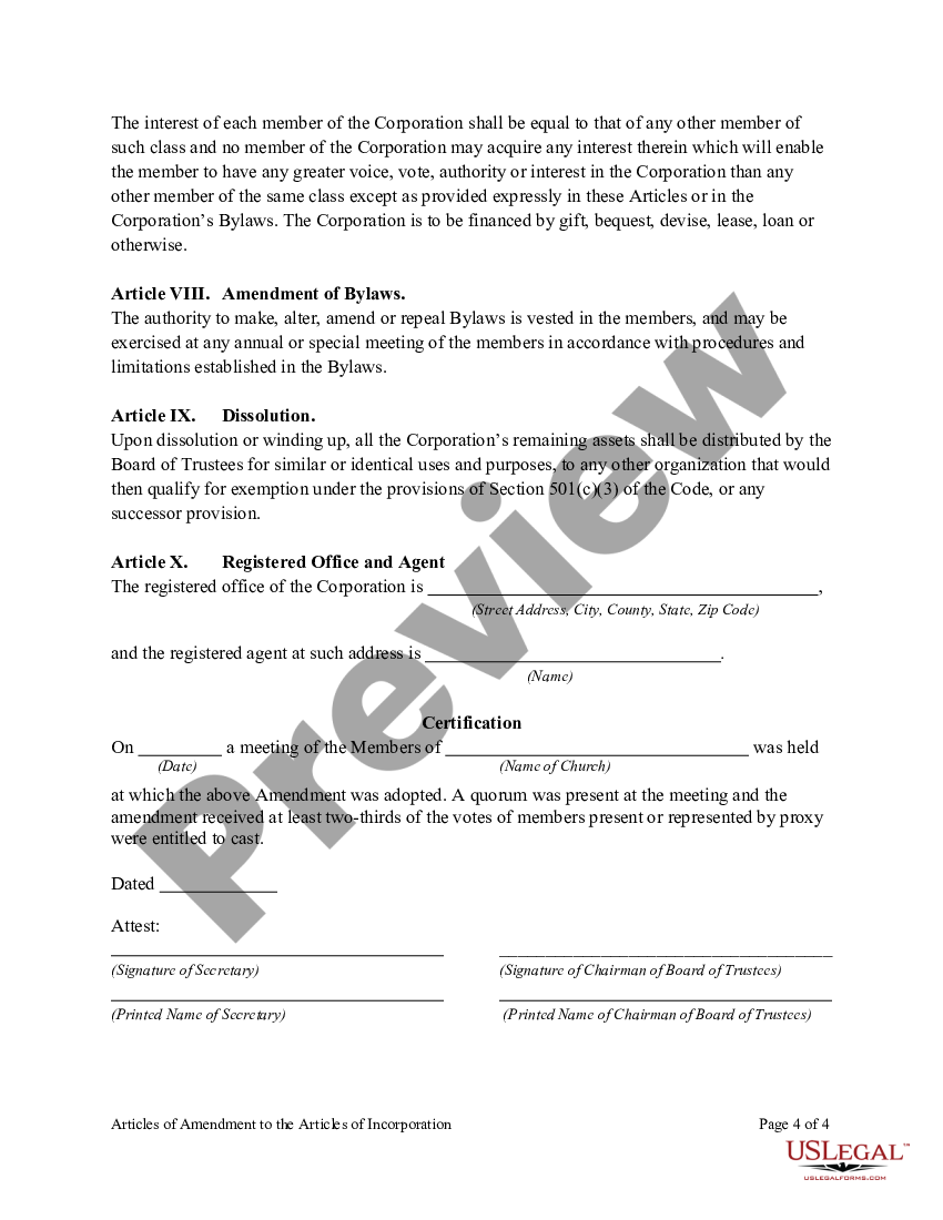 Articles of Amendment to the Articles of Incorporation of Church Non ...