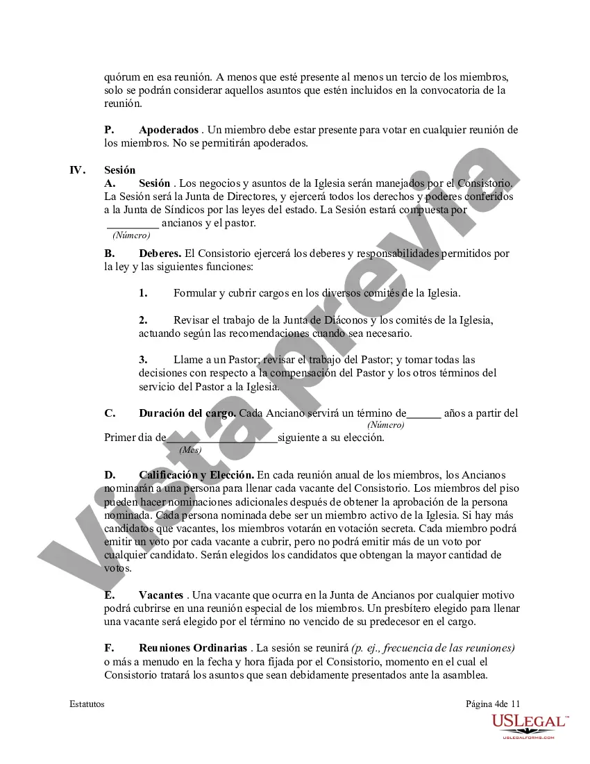 Preview Estatutos de una corporación eclesiástica sin fines de lucro