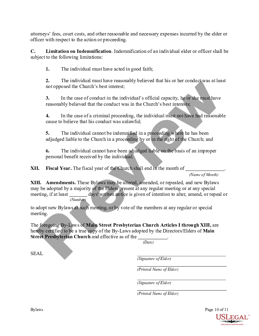 By-Laws of A Non-Profit Church Corporation - 501c3 Rules | US Legal Forms