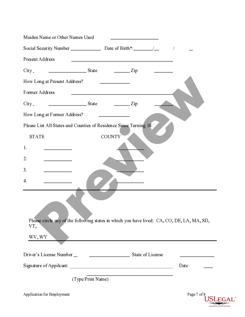 Get Application for Employment Preview Application for Employment