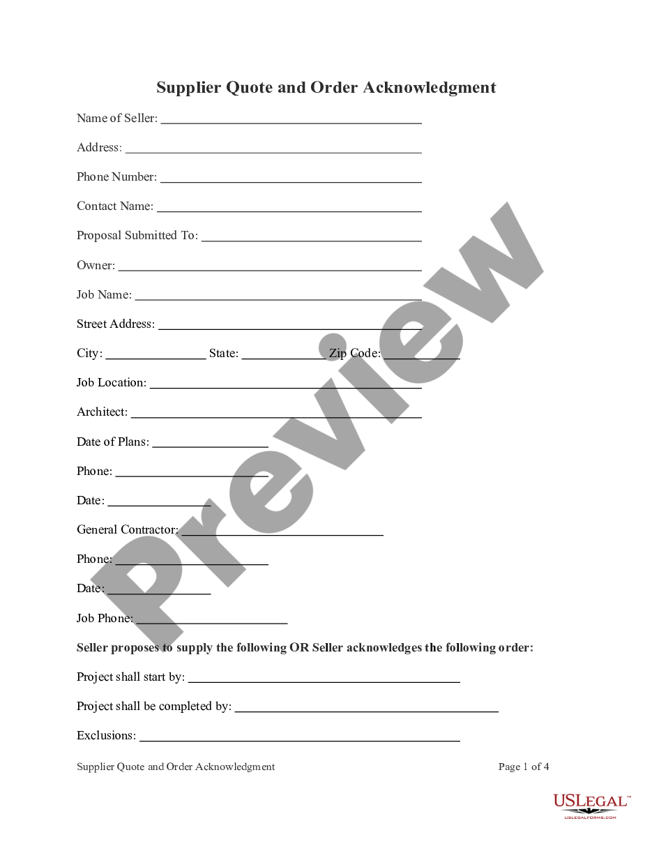 page 0 Supplier Quote and Order Acknowledgment preview