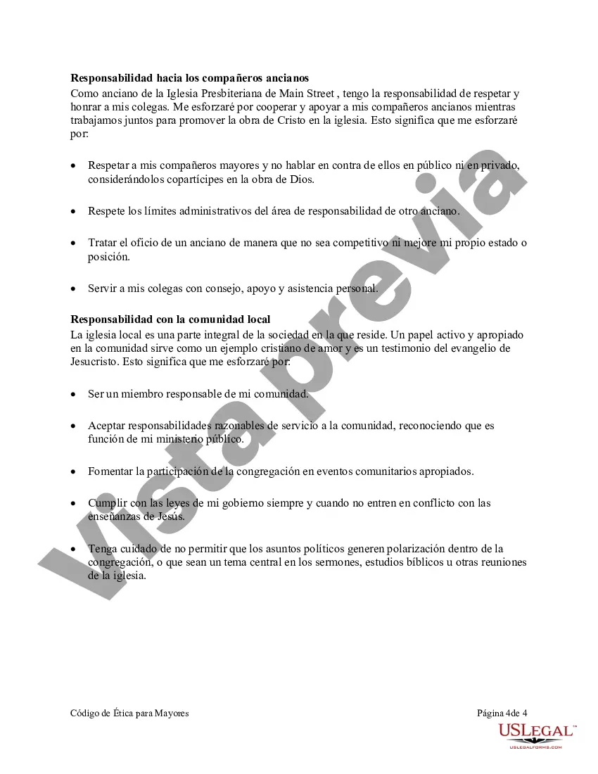 Preview Código de Ética para los Ancianos de la Iglesia Presbiteriana de Main Street