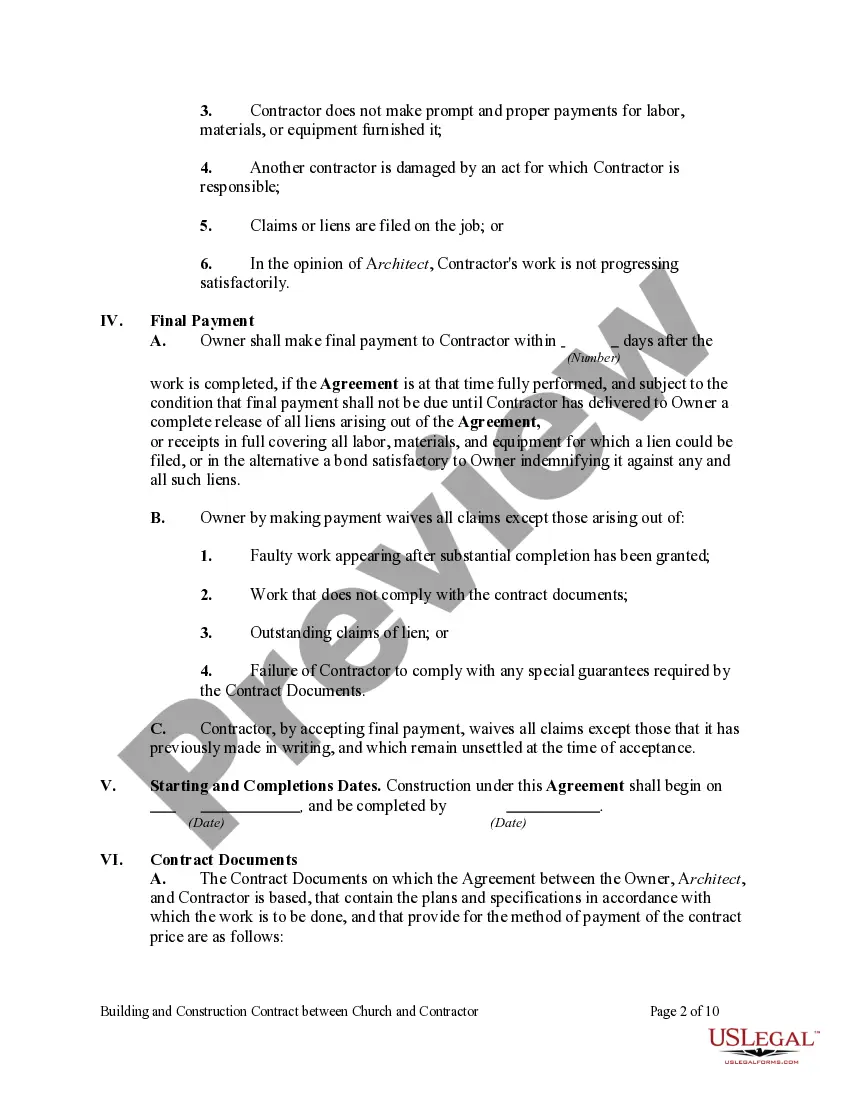 Get Building and Construction Contract Between Church and Contractor Preview Building and Construction Contract Between Church and Contractor