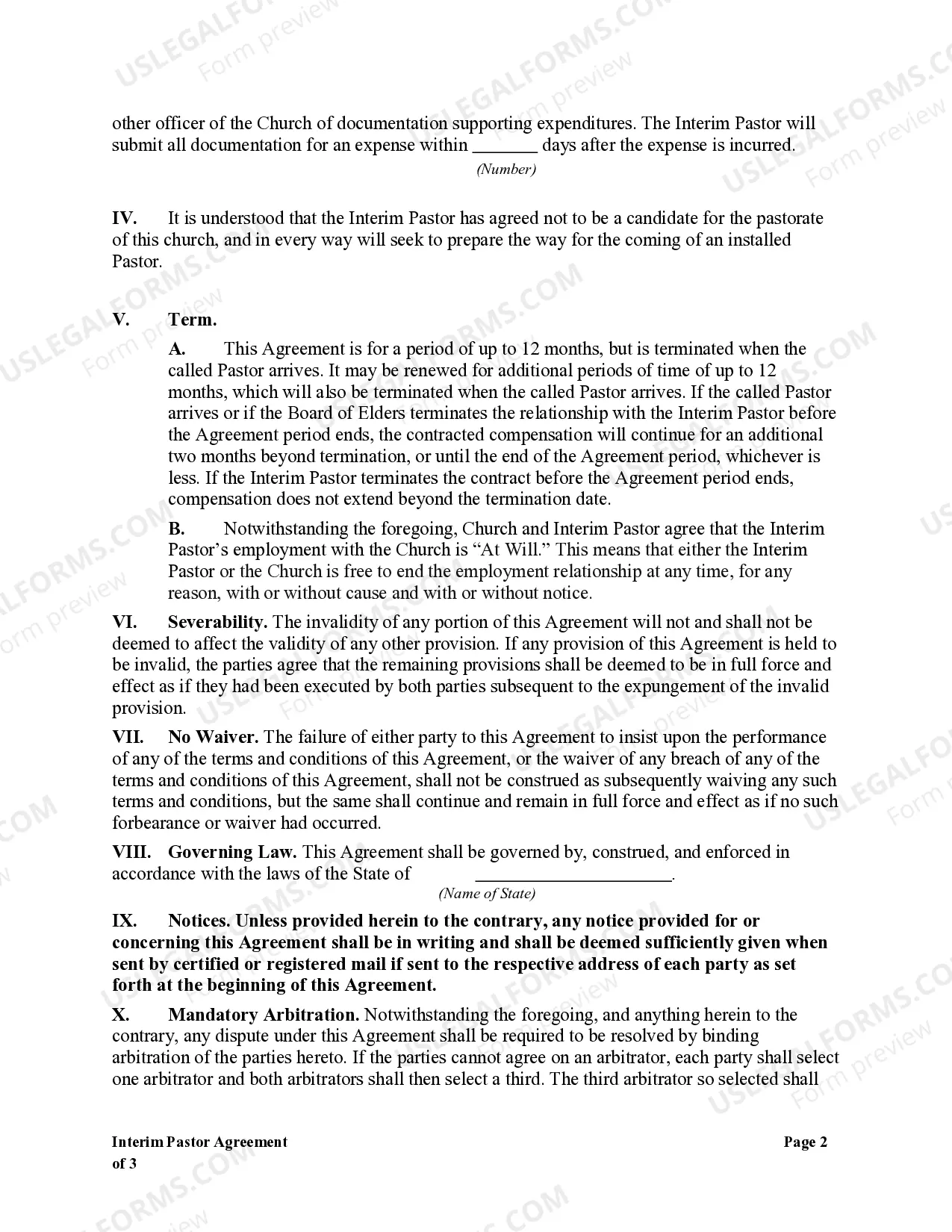 Preview Interim Pastor Agreement