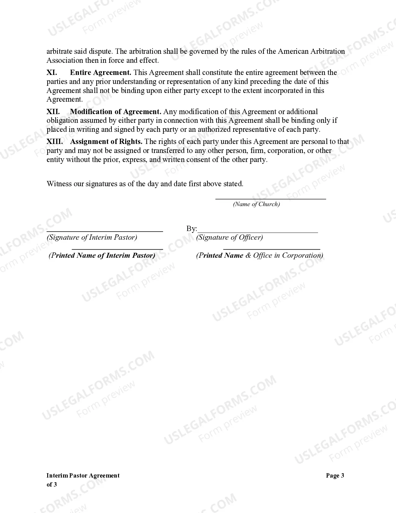 Preview Interim Pastor Agreement