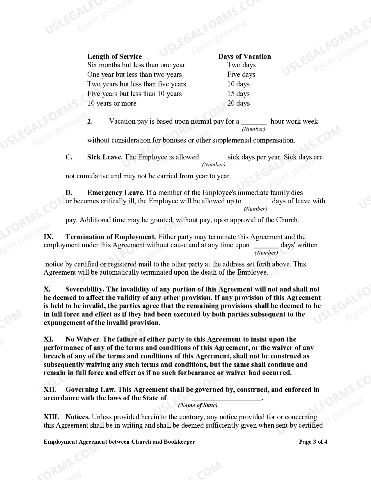 Preview Employment Agreement between Church and Bookkeeper