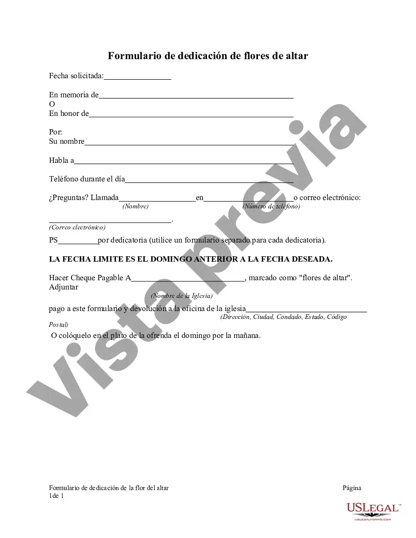 Preview Formulario de dedicación de flores de altar