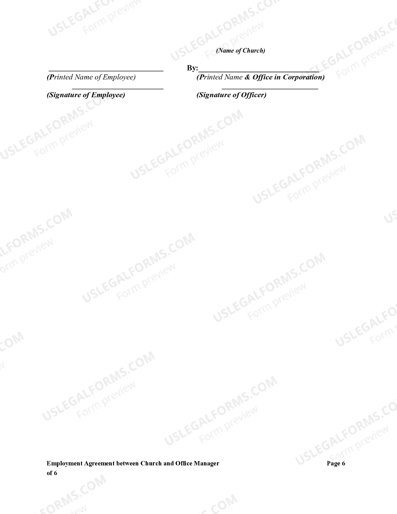 Preview Employment Agreement Between Church and Office Manager