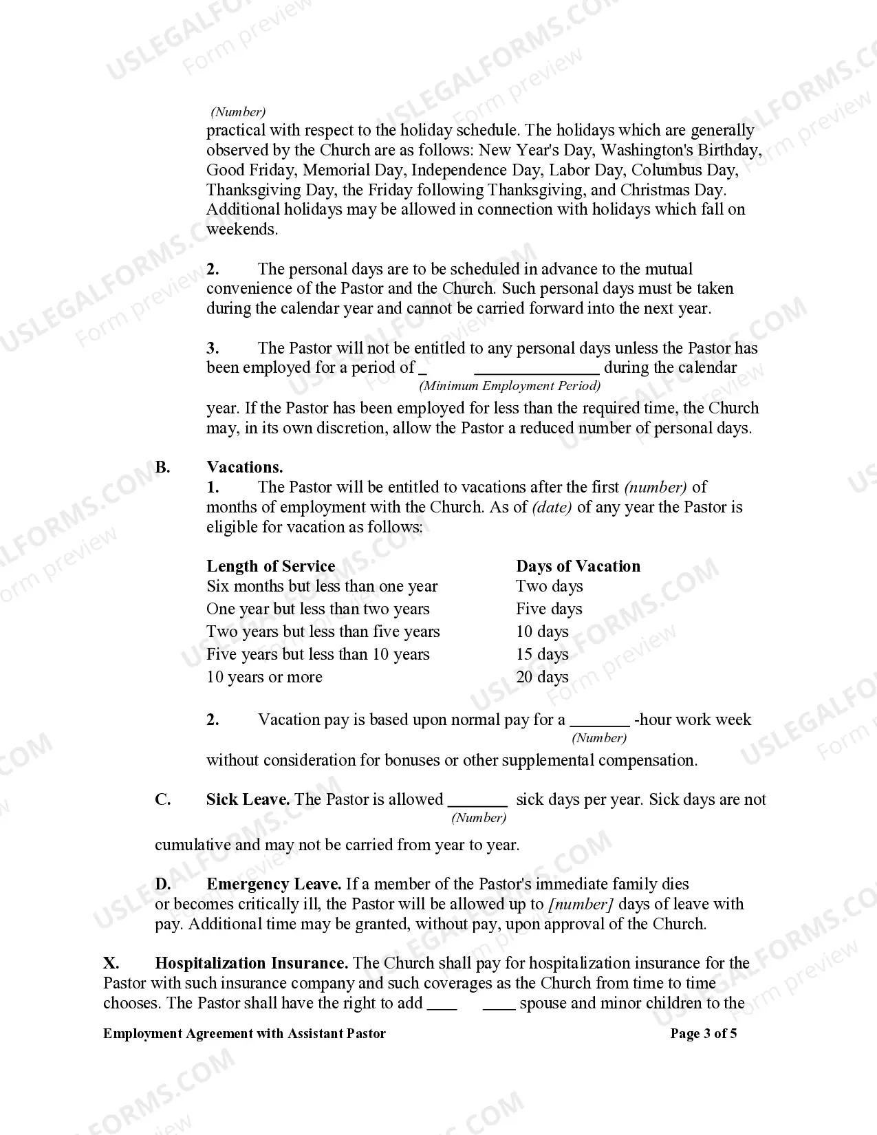 Preview Employment Agreement with Assistant Pastor