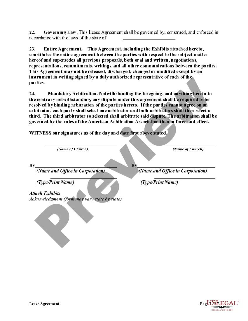 Preview Lease Agreement Between Two Nonprofit Church Corporations