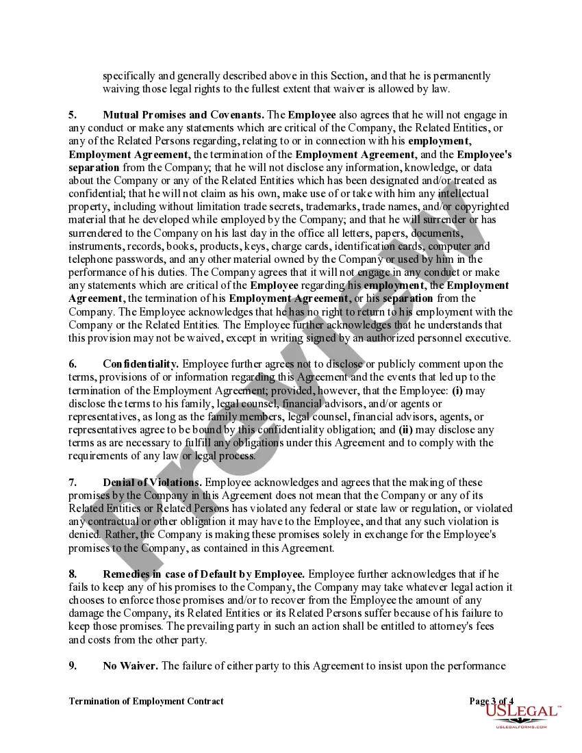 Get Termination of Employment Contract with Release of All Claims Preview Termination of Employment Contract with Release of All Claims