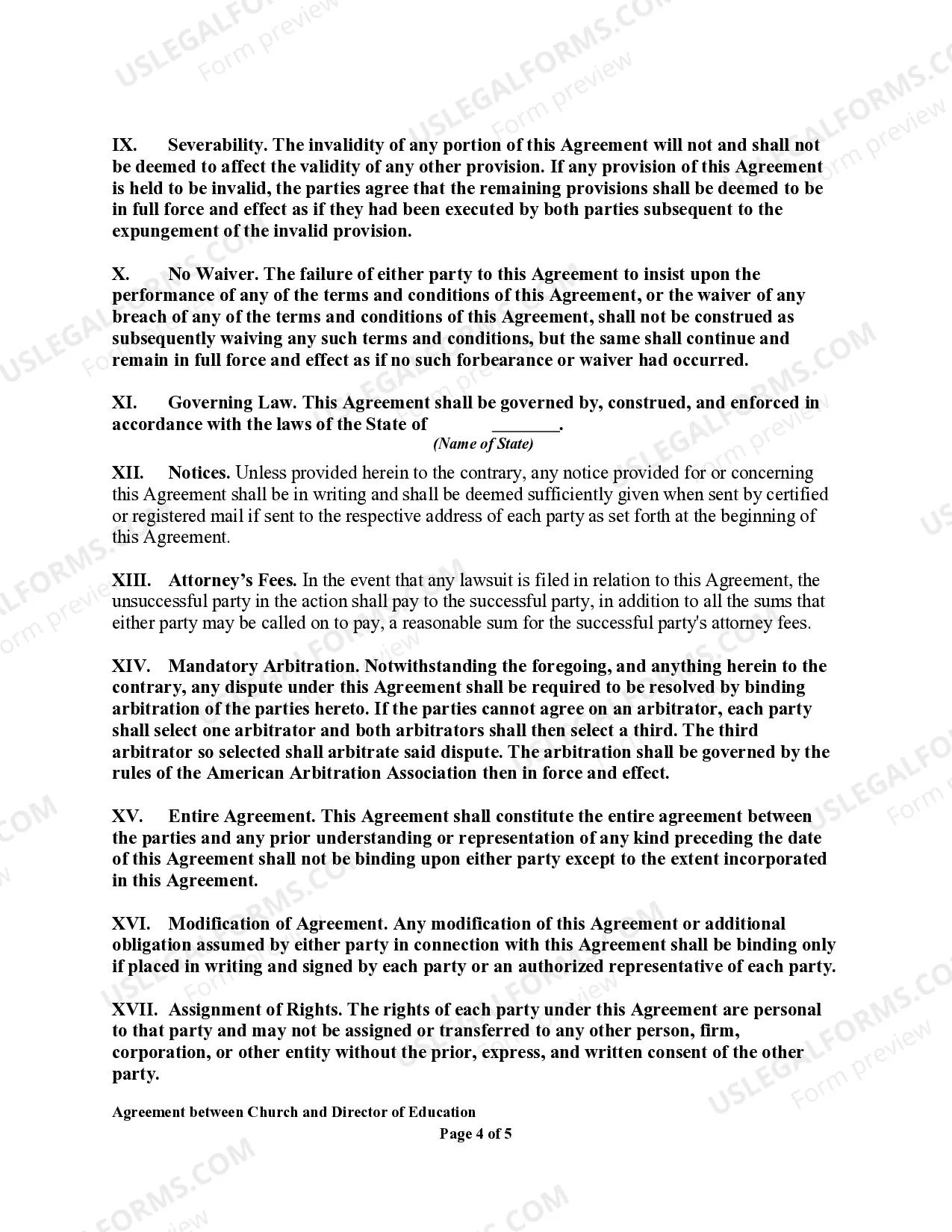 Preview Agreement Between Church and Director of Education