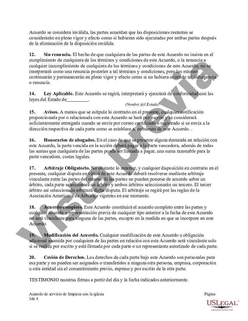 Preview Acuerdo de servicio de limpieza con la iglesia