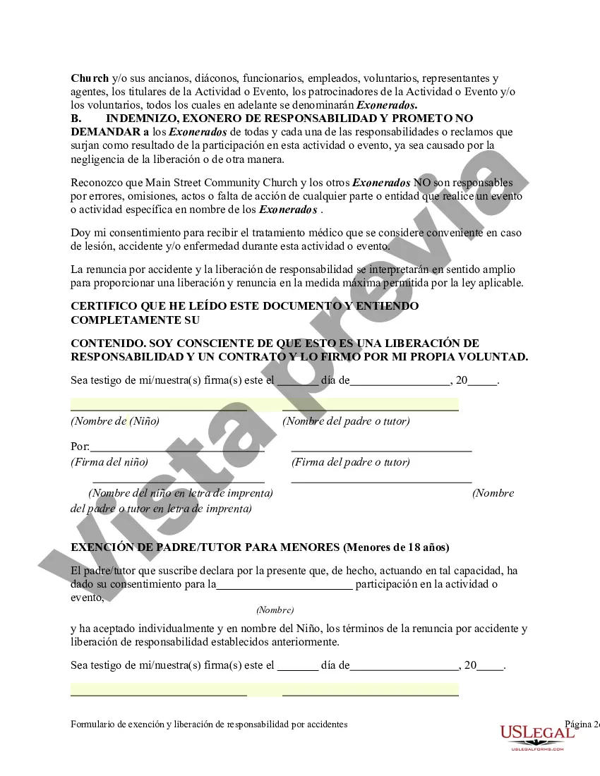 Preview Formulario de exención de responsabilidad por accidente y liberación de responsabilidad
