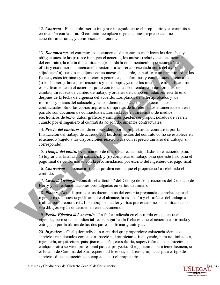 Preview Términos y Condiciones del Contrato General de Construcción
