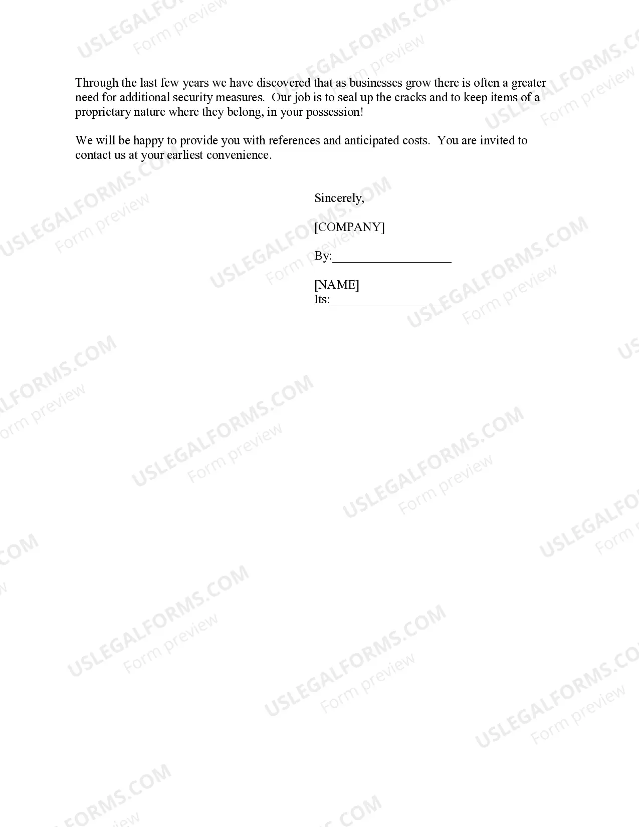 Preview Sales Letter, Corporate Security