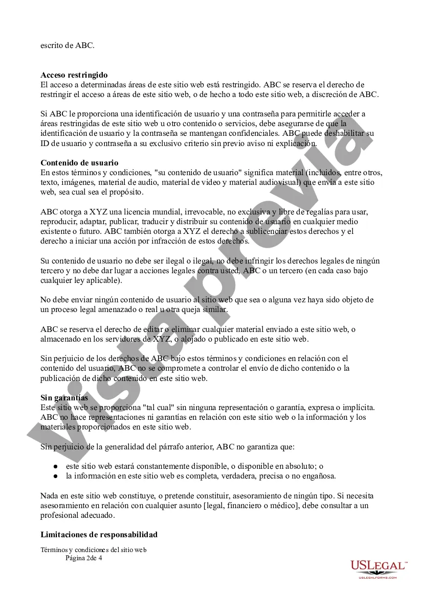 Preview Términos y condiciones del sitio web