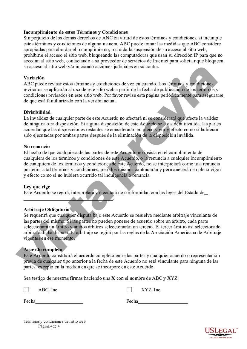 Preview Términos y condiciones del sitio web