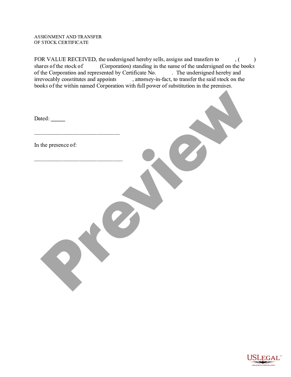 page 1 Sample Letter for Assignment and Transfer of Stock Certificate preview