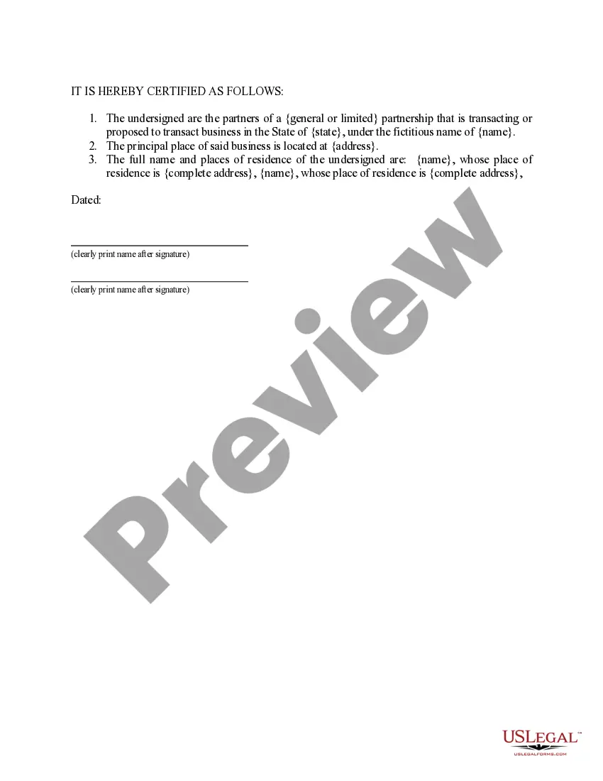 Get Sample Letter for Certificate of Transaction of Business under Fictitious Name - By Partnership Preview Sample Letter for Certificate of Transaction of Business under Fictitious Name - By Partnership