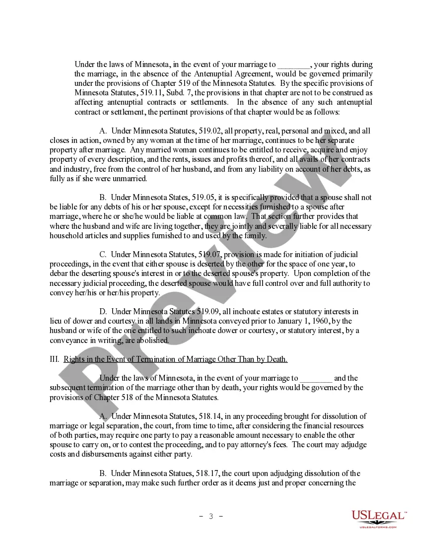 Preview Model Letter to Client regarding Antenuptial Premarital Agreements - informational