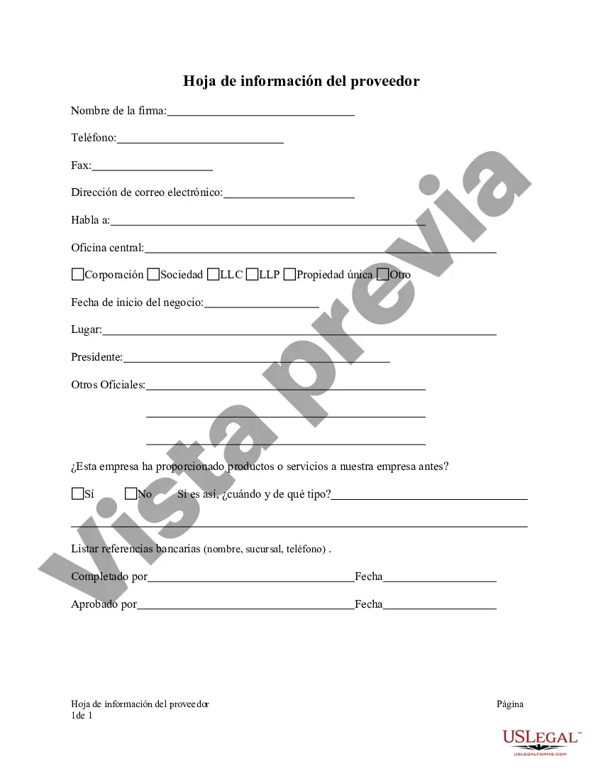 Preview Hoja de información del proveedor