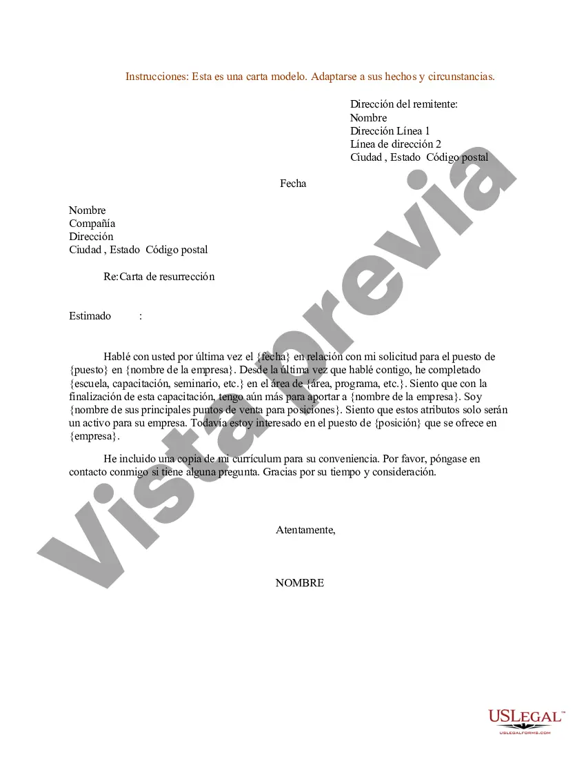 Preview Carta de muestra para la resurrección de interés en el puesto de trabajo