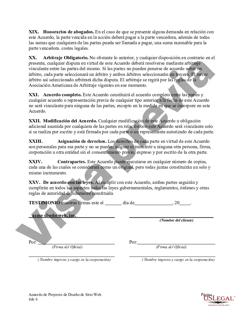 Preview Acuerdo de proyecto de diseño de sitio web