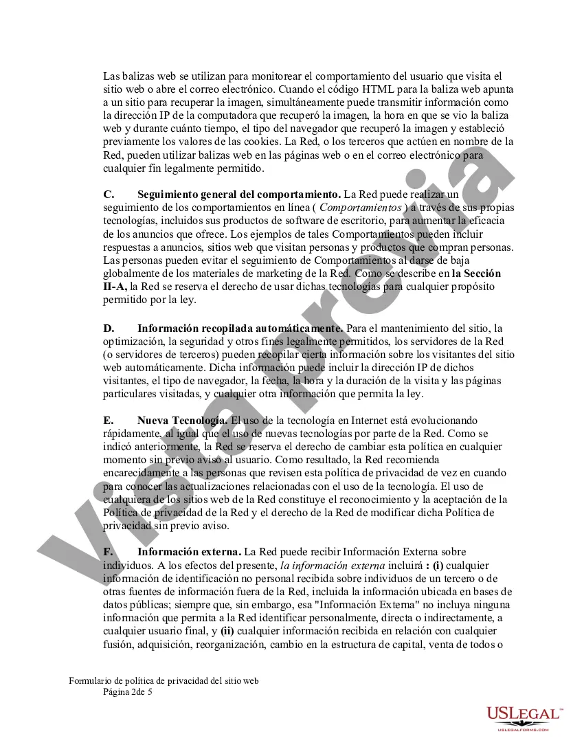 Preview Formulario de política de privacidad del sitio web