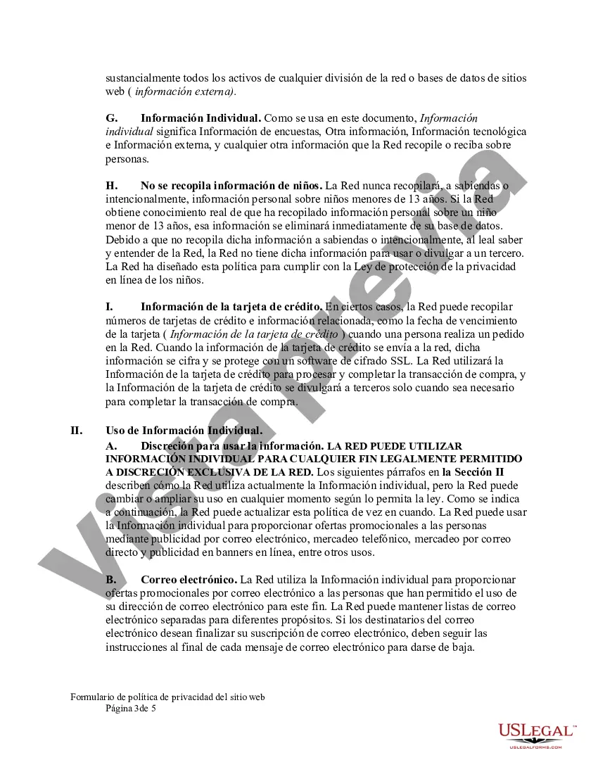 Preview Formulario de política de privacidad del sitio web