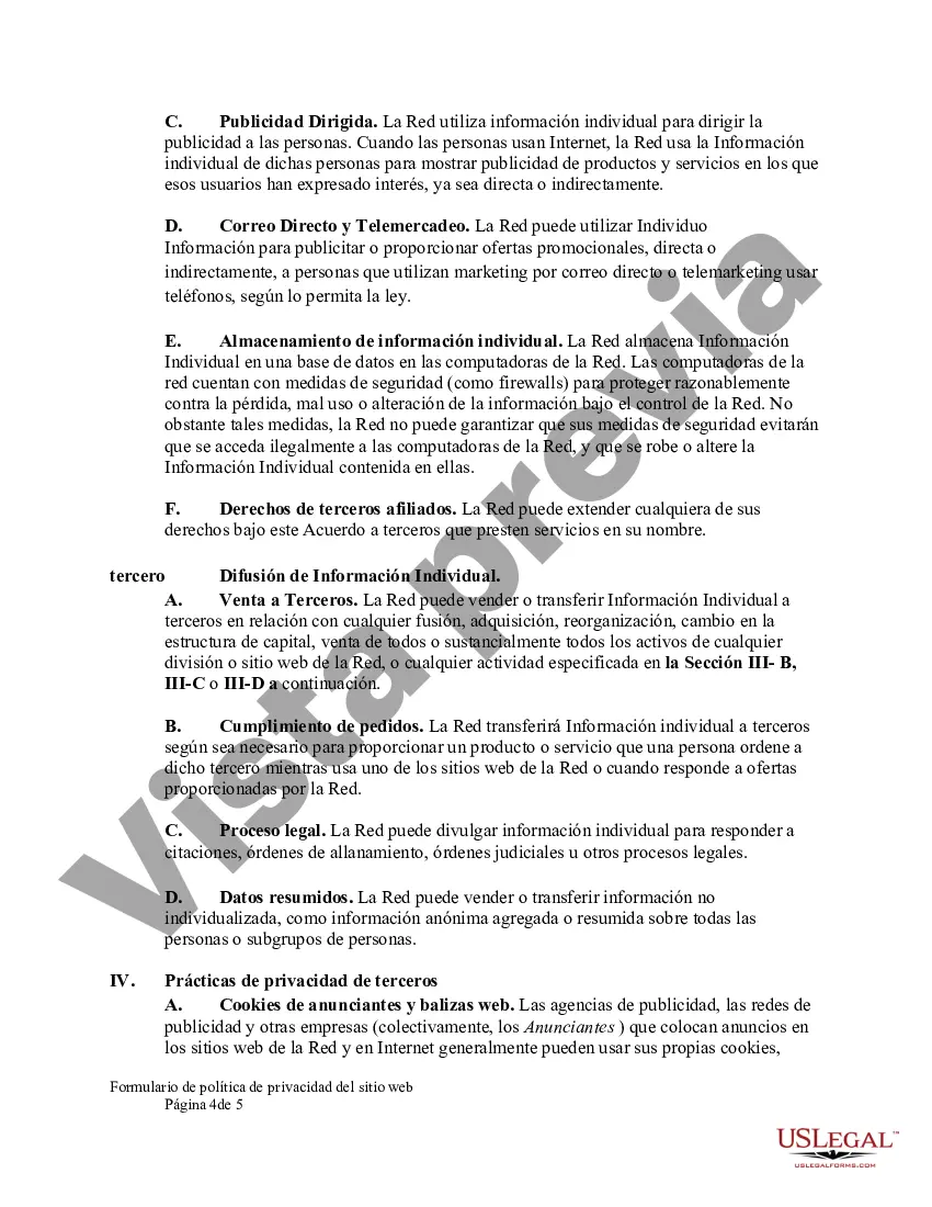 Preview Formulario de política de privacidad del sitio web