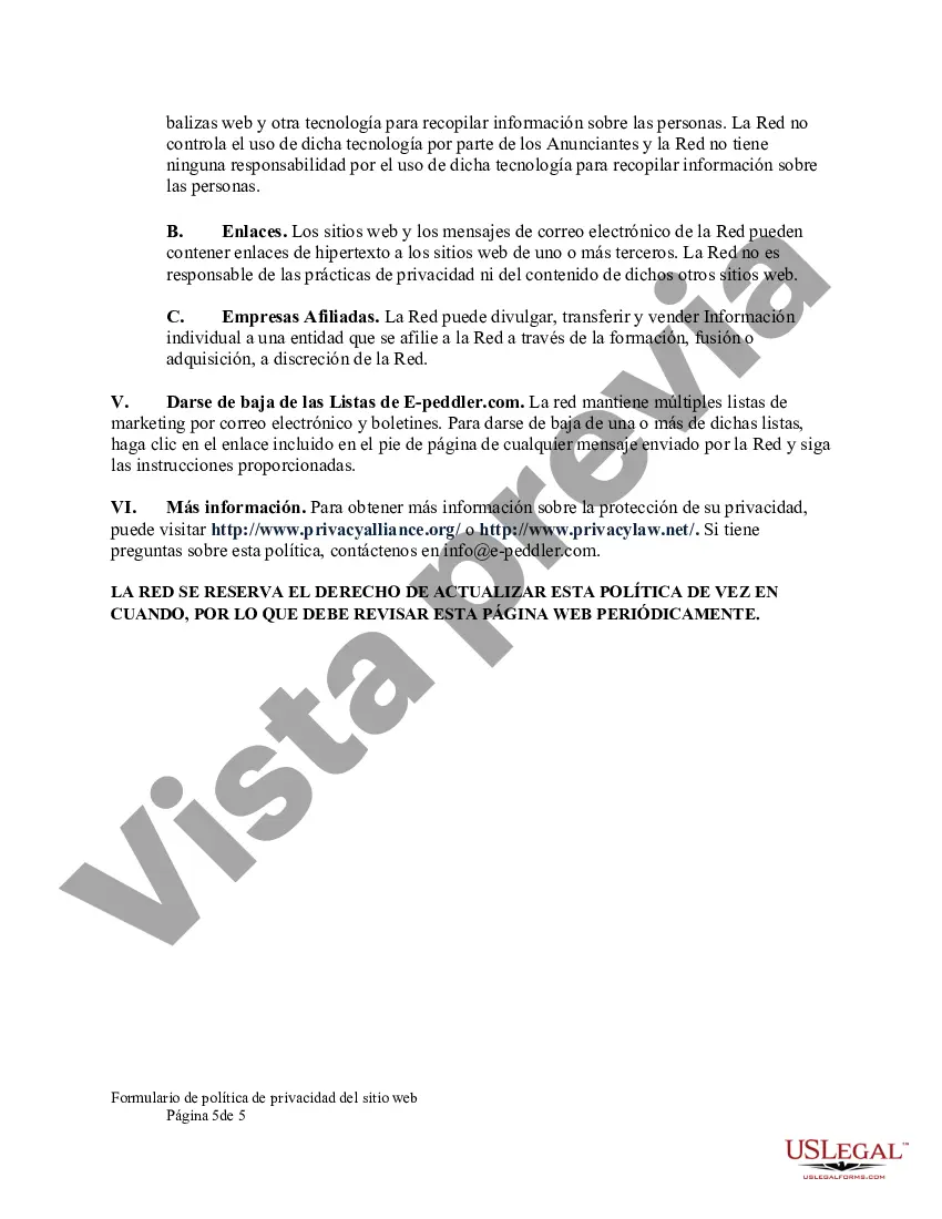 Preview Formulario de política de privacidad del sitio web